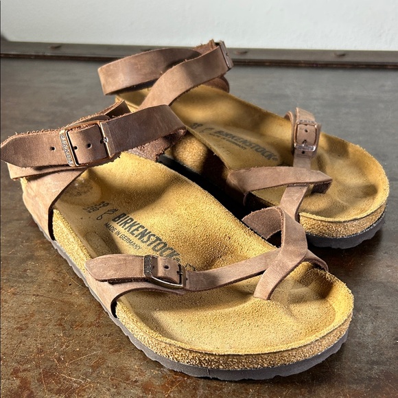 Birkenstock Yara Oiled Leather Brown Strappy Ankle Wrap Sandal Size 39 - Picture 2 of 12